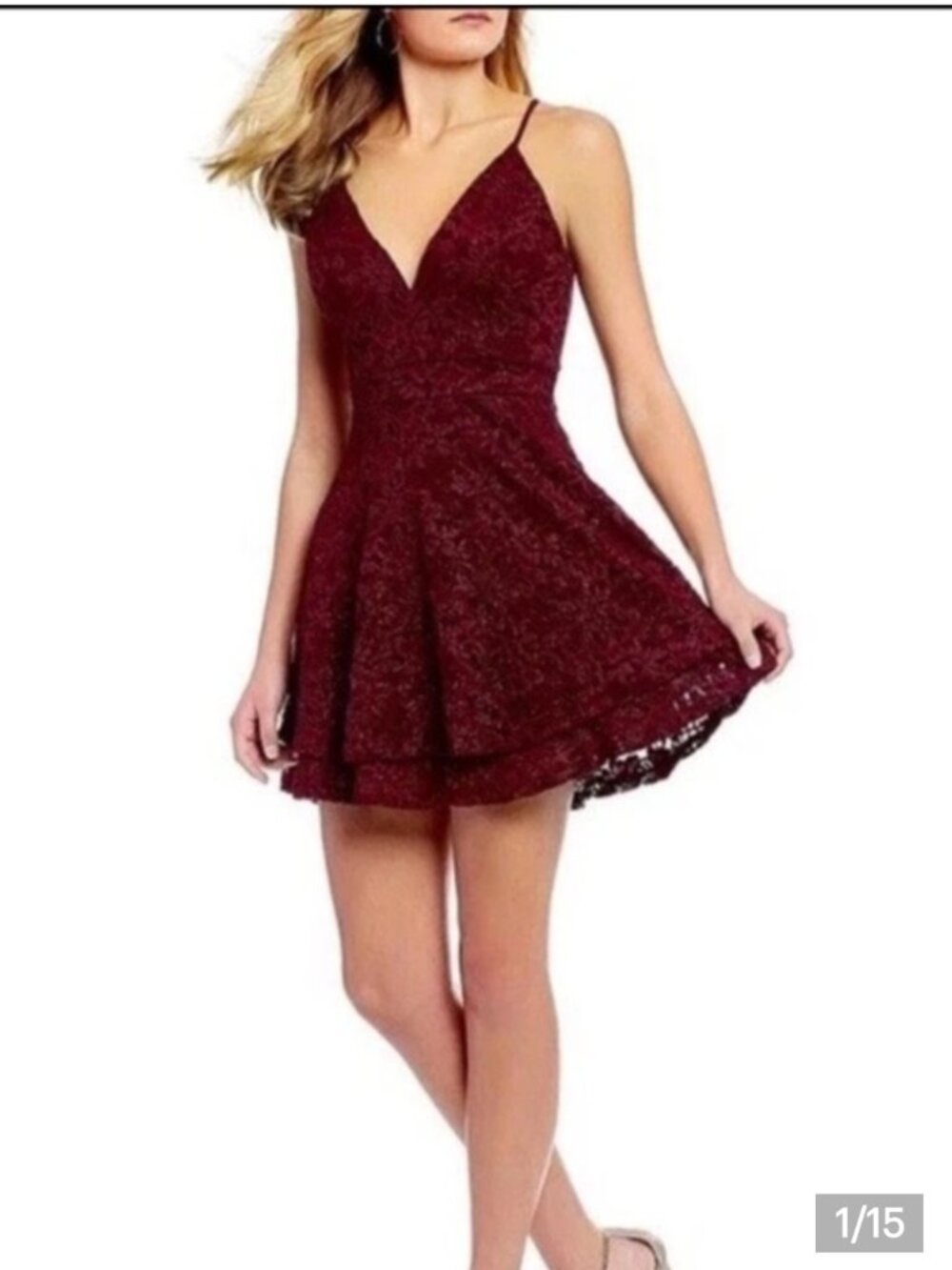 Honey Peach Burgundy Sparkly Skater Mini Dress  Juniors Large